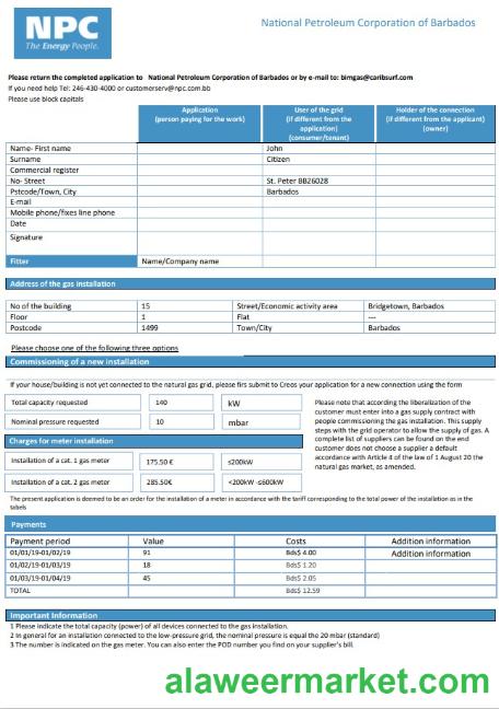 Barbados National Petroleum Corporation of Barbados gas utility bill